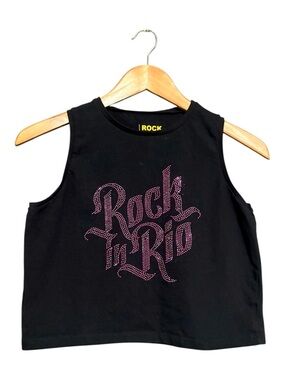 Rock in Rio Music Festival Black Crop Tank Top with Pink Accents